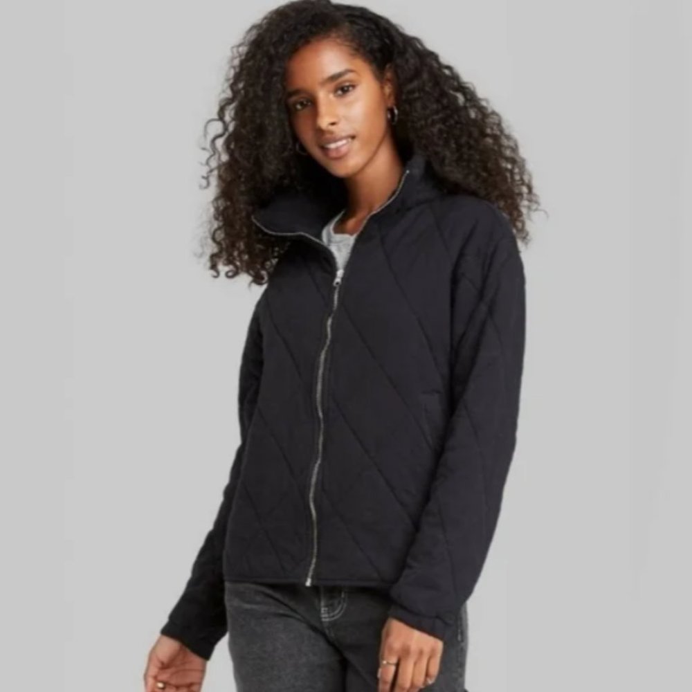 Wild Fable Black Quilted Zipper Jacket Size Small